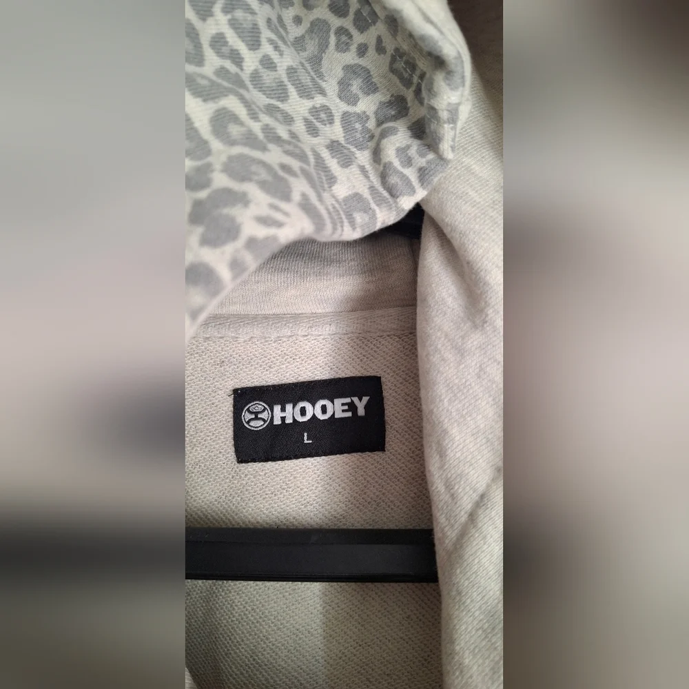 Hooey Girl's Snow Leopard Heather Grey Hooded Sweatshirt Sz L Western Rodeo Cowg